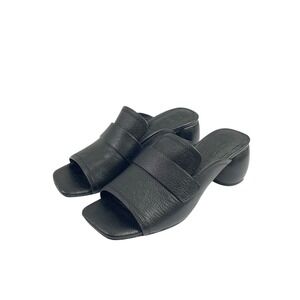 Deltan leather square toe slide mules sandals block heel Size 7.5 black boho